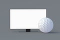 Golf ball near tv with white isolated screen Royalty Free Stock Photo