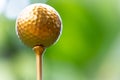 Golden golf ball is the world`s biggest sport Royalty Free Stock Photo