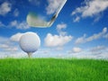 Golf ball put on green grass Royalty Free Stock Photo