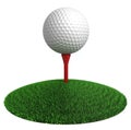 Golf ball and red tee on green grass disc Royalty Free Stock Photo