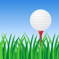 Golf ball on red tee on green grass vector illustration Royalty Free Stock Photo