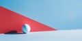 Golf ball resting on blue surface, red triangle behind. Generative AI Royalty Free Stock Photo