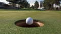 Golf ball rolling into the hole at the edge of the cup Royalty Free Stock Photo