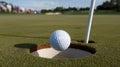 Golf ball rolling into the hole at the edge of the cup Royalty Free Stock Photo
