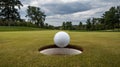 Golf ball rolling into the hole at the edge of the cup Royalty Free Stock Photo