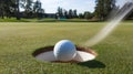 Golf ball rolling into the hole at the edge of the cup Royalty Free Stock Photo