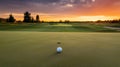 Golf ball rolling toward the cup as the sun sets over the course Royalty Free Stock Photo