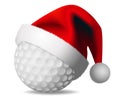 Golf ball and Santa Claus hat. Merry christmas Card vector design illustration on white Background Royalty Free Stock Photo