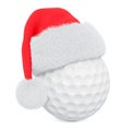 Golf ball with Santa Claus red Christmas hat. 3D rendering Royalty Free Stock Photo