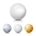 Golf Ball Set. 3D Realistic Vector Illustration. White, Gold, Gray. Isolated On White Background. Royalty Free Stock Photo