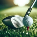 Golf ball sits on tee at the start of long drive, on golf course Royalty Free Stock Photo