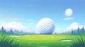 A golf ball is sitting in a grassy field with a clear blue sky above Royalty Free Stock Photo