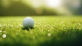 a golf ball sitting on the smooth, short-cropped grass of a putting green. The ball's texture and the precision of Royalty Free Stock Photo