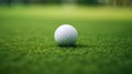 a golf ball sitting on the smooth, short-cropped grass of a putting green. The ball's texture and the precision of Royalty Free Stock Photo