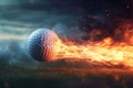 Golf ball soars with fire flames as symbol of success