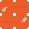 Golf Ball with Stick Icon and Laurel Seamless Pattern on Red Background Royalty Free Stock Photo