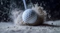 A golf ball strikes sand, creating a dynamic explosion of particles Royalty Free Stock Photo