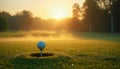 Golf Ball on Tee in Divot at Sunrise on Golf Course Royalty Free Stock Photo
