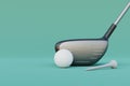 golf ball and tee and golf driver background, 3d Royalty Free Stock Photo