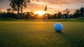 Golf ball on a tee in a fairway golf course background Royalty Free Stock Photo