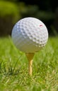Golf ball on tee at golf course Royalty Free Stock Photo
