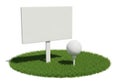 Golf ball and tee on grass with blank sign for text Royalty Free Stock Photo