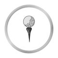 Golf ball on tee icon in monochrome style isolated on white background. Golf club symbol stock vector illustration. Royalty Free Stock Photo