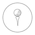 Golf ball on tee icon in outline style isolated on white background. Golf club symbol stock vector illustration. Royalty Free Stock Photo