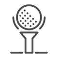 Golf ball on tee line icon, golfing concept, golfball sign on white background, golf ball icon in outline style for