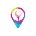 Golf ball on tee map pin shape concept logo Royalty Free Stock Photo