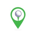 Golf ball on tee map pin shape concept logo Royalty Free Stock Photo