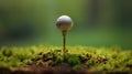 Golf Ball on Tee with Morning Dew. Generative ai Royalty Free Stock Photo