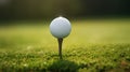 Golf Ball on Tee with Morning Dew. Generative ai Royalty Free Stock Photo