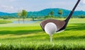 Golf ball on tee pegs in golf course Royalty Free Stock Photo