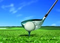 Golf Ball on Tee under Blue Sky Royalty Free Stock Photo