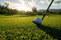 Golf ball teed up and ready for a precise swing with iron club Royalty Free Stock Photo