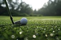 Golf ball teed up and ready for a precise swing with iron club Royalty Free Stock Photo