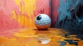 Golf ball in vibrant paint splash Royalty Free Stock Photo