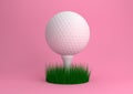 Golf ball on white tee and green grass isolated on pastel pink color background Royalty Free Stock Photo