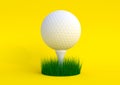 Golf ball on white tee and green grass isolated on pastel yellow color background Royalty Free Stock Photo