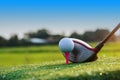 Golf balls on the golf course with golf clubs ready for golf in the first short Royalty Free Stock Photo