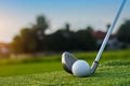 Golf balls on the golf course with golf clubs ready for golf in the first short Royalty Free Stock Photo