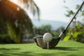 Golf balls on the golf course with golf clubs ready for golf in the first short. Royalty Free Stock Photo