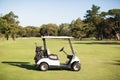 Golf buggy on golf course Royalty Free Stock Photo