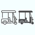 Golf buggy line and solid icon. Golf cart vector illustration isolated on white. Electric golf car outline style design