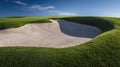 The Golf Bunker Surrounded by Lush Green Grass Under a Clear Blue Sky AI generated image Royalty Free Stock Photo