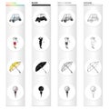 Golf car, golfer, umbrella, ball on the stand. Golf set collection icons in cartoon black monochrome outline style Royalty Free Stock Photo