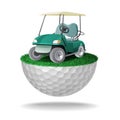 Golf cart on half golf ball with grass Royalty Free Stock Photo