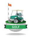 Golf cart on half golf ball with grass Royalty Free Stock Photo