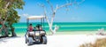 Golf cart at tropical beach Royalty Free Stock Photo